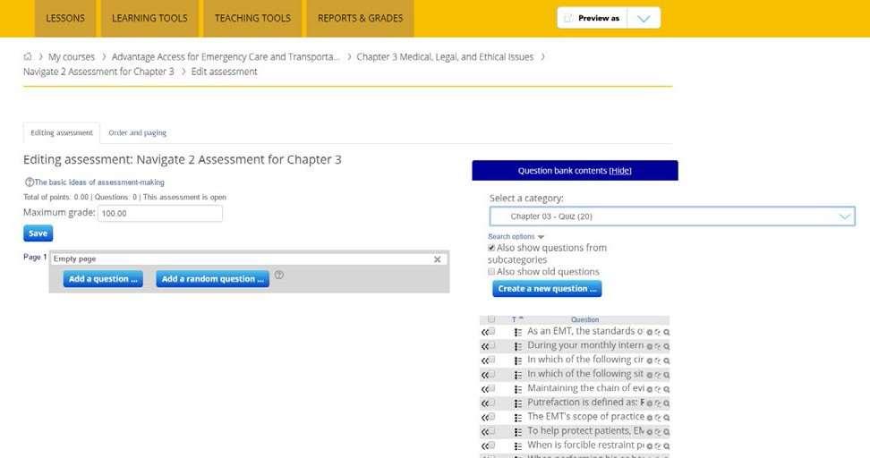 Navigate 2 displays all of the questions in the Chapter 03 Quiz category. Each question listed has a number of icons on either side. You use these icons as described in the following table.