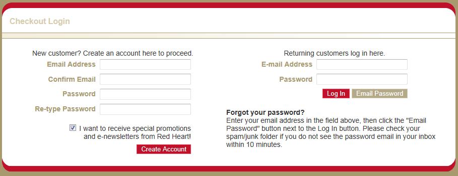 When you are finished creating your account, please click Create Account. Otherwise enter your email and password and click Log In.