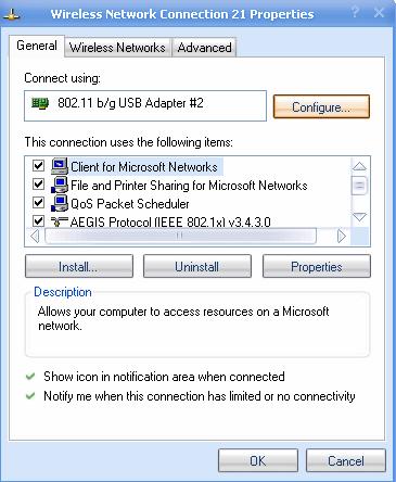 2.3 Disable Windows ZeroConfig In order to configure SSID and security settings from the Client Utility, you must first disable the Windows based zero config from the Network Configuration in the