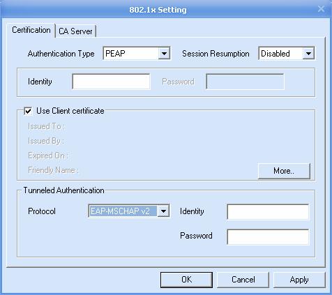 3.5.4.2 PEAP Authentication with MS-CHAP The PEAP (EAP-MSCHAP V2) authentication type is based on EAPTLS authentication, but uses a password instead of a client certificate for authentication.