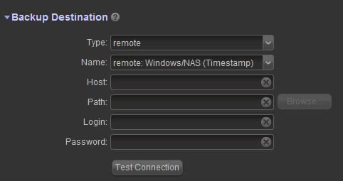 7. If you selected a remote recovery destination, complete the fields in the Backup Destination section. 8.