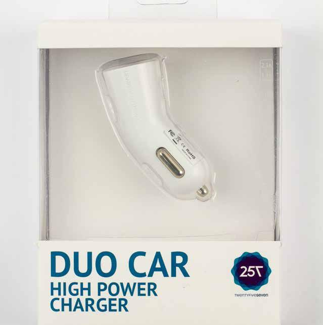 DUO CAR HIGH POWER CHARGER 2 USB HIGH-SPEED CAR CHARGER FOR IPHONE, IPAD, IPOD AND ALL USB POWERED DEVICES FOR A QUICK CHARGE Whatever your destination, your electronic devices will be hungry for