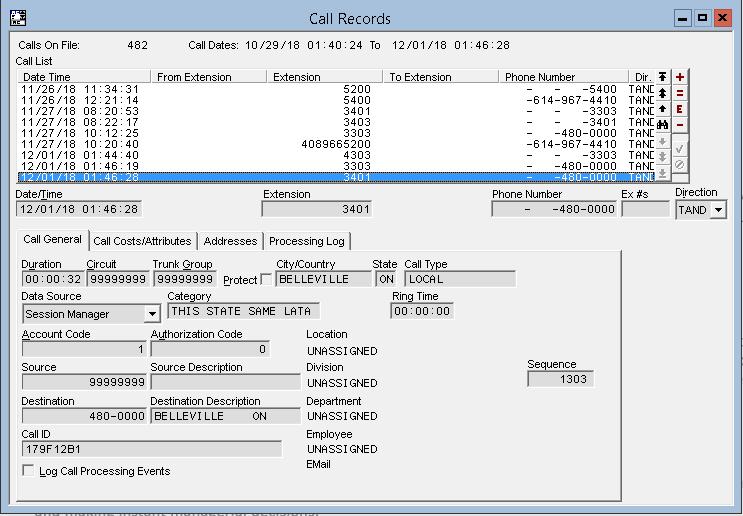 6.2. Verify CDR Data The raw CDR data can be verified by selecting Call Records from the Database menu, the Call