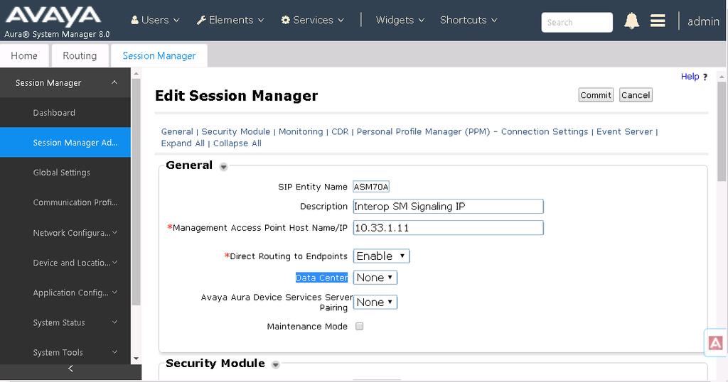 5.2. Administer Call Detail Recording on Session Manager From the homepage of System Manager, navigate to Elements Session Manager, the Session Manager tab is displayed.