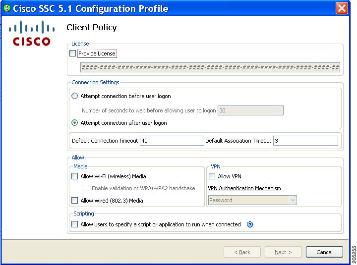 SSC Management Utility Chapter 2 Configuring Client Policy The Client Policy window enables you to configure the client policy options (Figure 2-3). Figure 2-3 Client Policy Window SSC releases 5.