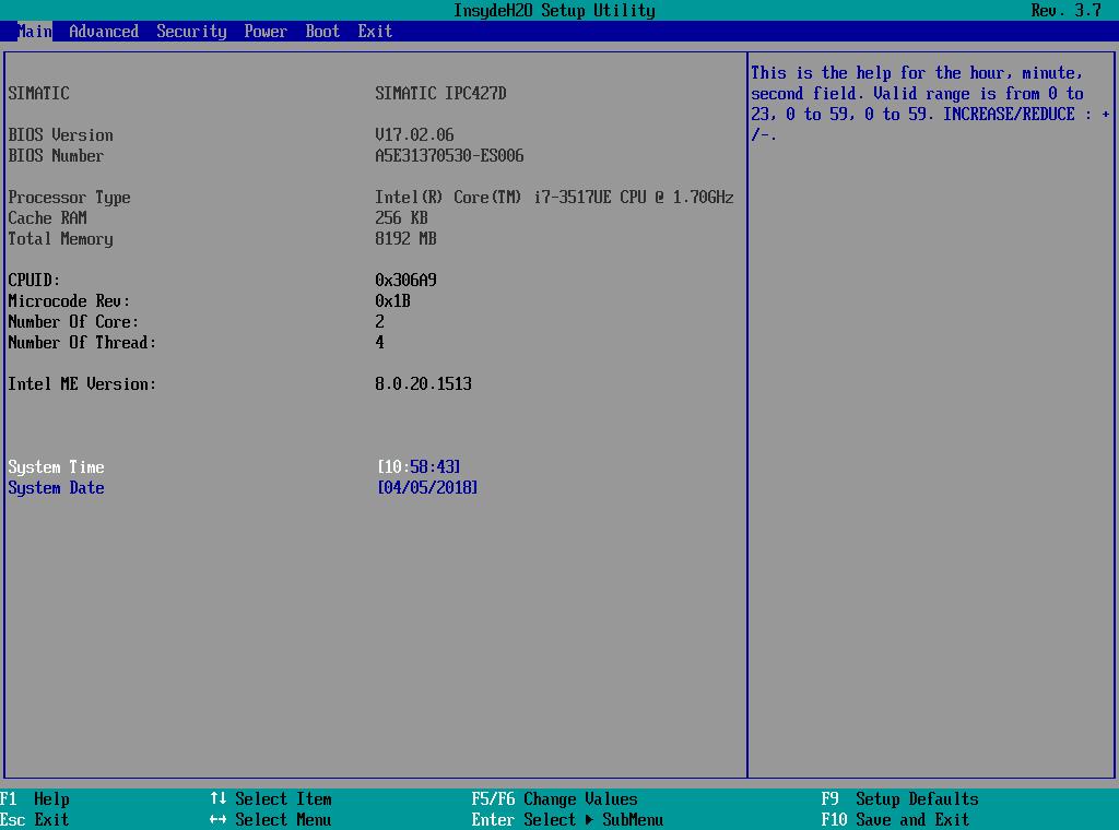 Figure 2-5 4. In the BIOS setup menu you will find the version name of the used BIOS version under the menu item "Main".