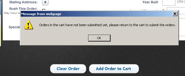 Once the user clicks the Submit Order button, the orders in the Order Cart will be cleared from the