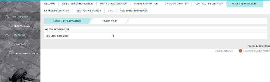 2) The user logins into the NIO Partner portal 3) Click Order Information tab link 4) Order Information