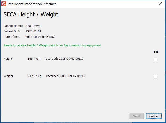 SOFTWARE UPDATES 58 8. The following screen will appear, showing the most recent measurements from the patient record (if available). 9.