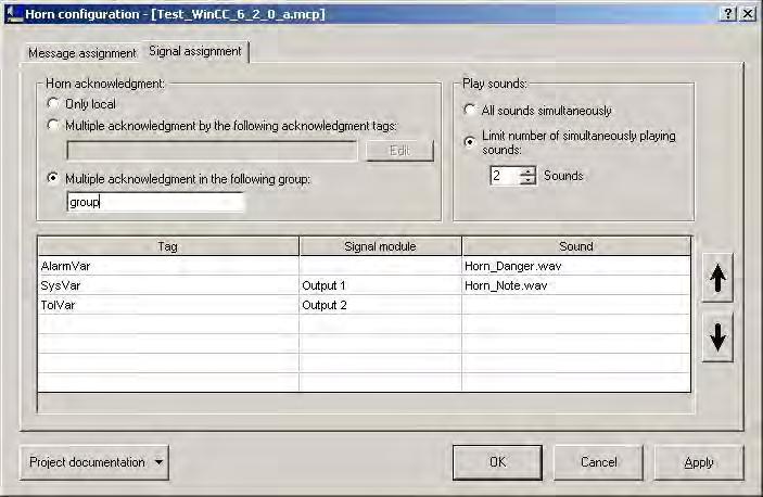 Horn 3.6 How to Configure the Acknowledgment Behavior of the Audio Alarm Procedure 1. Select the "Signal Assignment" tab: 2.
