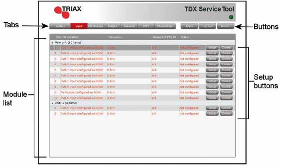 TDX Service Tool Input window Click the Input tab in the TDX Service Tool to display the Input window.