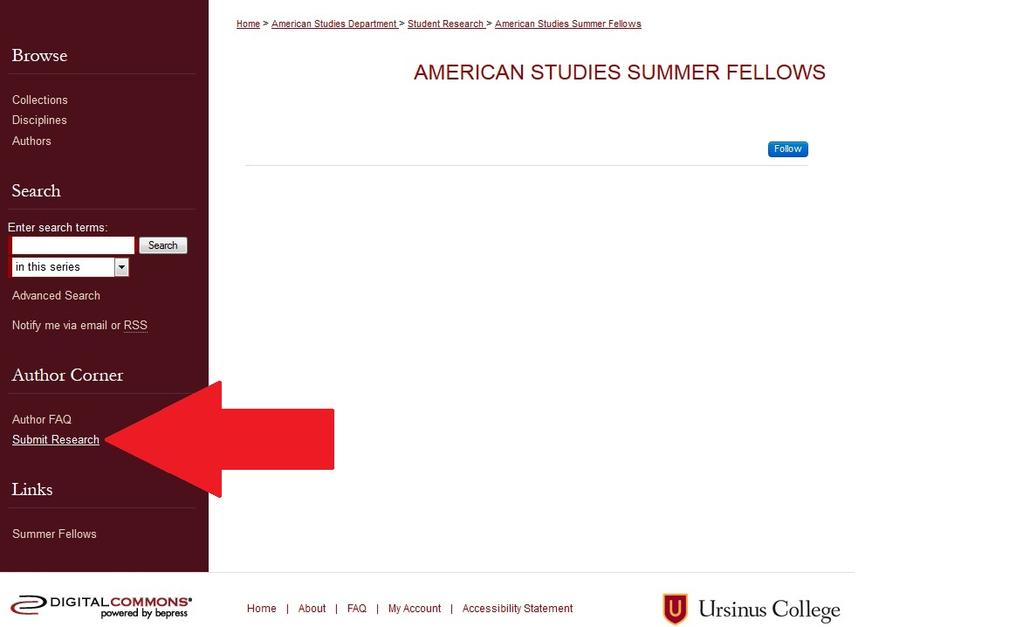 c. Click the location appropriate for your project. For example, "American Studies Summer Fellows" as pictured above.