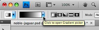 In the Options bar: Choose Linear Gradient ( ). As shown below, click the arrow beside the gradient preview.