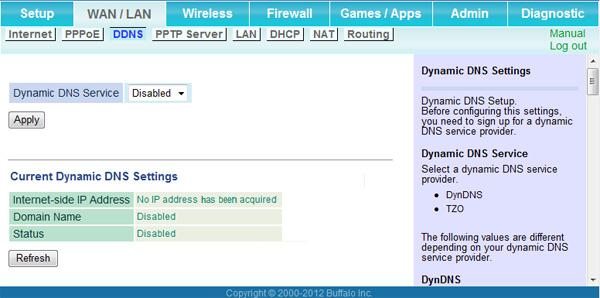 DDNS Configure dynamic DNS settings here. Many settings are only available when the appropriate dynamic DNS service is enabled. This function is only available when the AirStation is in router mode.