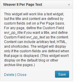 On this page, look for the Weaver II Per Page Text widget. Click on and drag it into the primary sidebar under the search bar widget that is already in place. The widget is shown above.