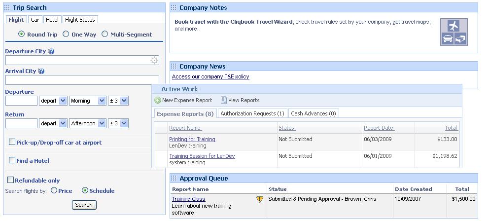 Section 2: Explore the My Concur Page (Continued) Use the Active Work section. Explore the Approval Queue section. Explore the Trip List section. Explore the Trips Awaiting Approval section.