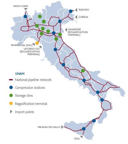 Snam in Italy, 2016 32,500 KM of networks 11 75.1 bcm 16.5 bcm 9 3.