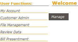 AndroPay Admin Center Customer Admin Customer Admin: The Customer Admin classification contains the Manage function.