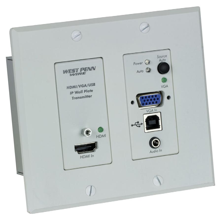 AV-IP Transmitter AV-IP-WP772-WH The HDMI/VGA/USB IP Wall Plate Transmitter installs in a double-gang wall box to provide a convenient interface for HDMI / VGA input sources to be extended to one or