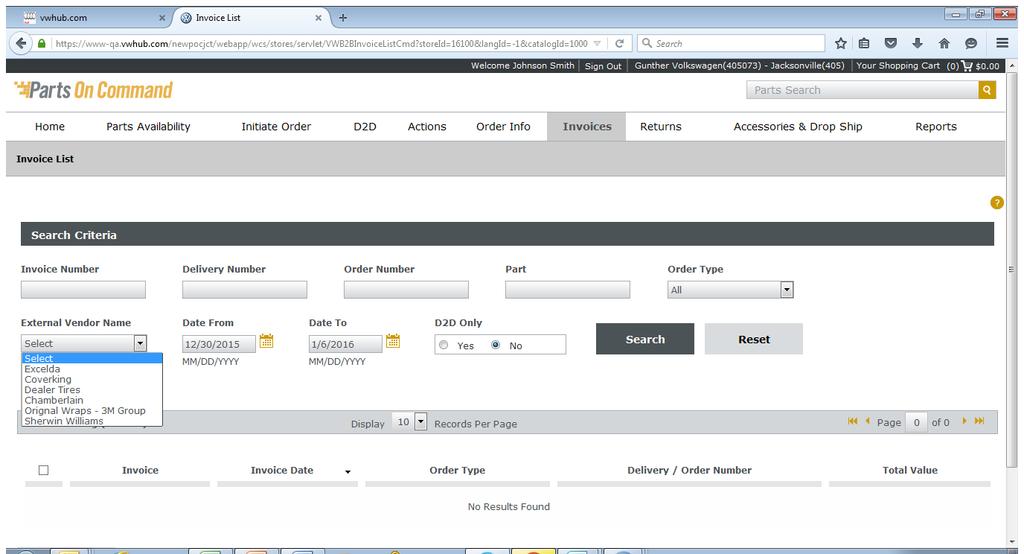 Invoices Tab Invoice List New Features External vendor dropdown search Invoice turns gray once printed Select All button for Invoices Once an invoice has been printed, it turns light gray in the