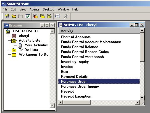 Invoice View Click anywhere in the "Activity List" box Scroll to the "Purchase Order" activity Or Type a "P" anywhere in the "Activity List" screen (This will take you to the first