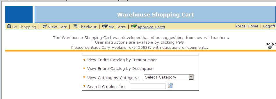 Entering a Warehouse Shopping Cart Click on "Approve Carts"