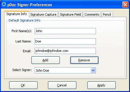 To make a signer the default signer, select the Signer from the available list of Signers and then click on OK.