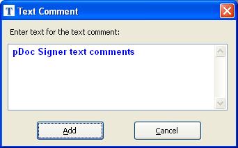 Upon completion of the selection, the text comments field is displayed as shown below and the text comments input window is displayed. Using your keyboard, enter the text for the comment.