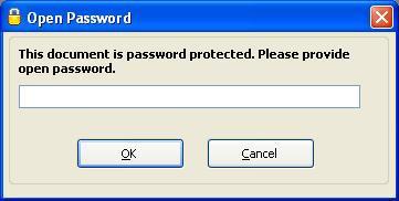 3.8.1 Opening Secured Documents When opening a document having Open Password, a dialog is displayed prompting for Open Password to open the document.