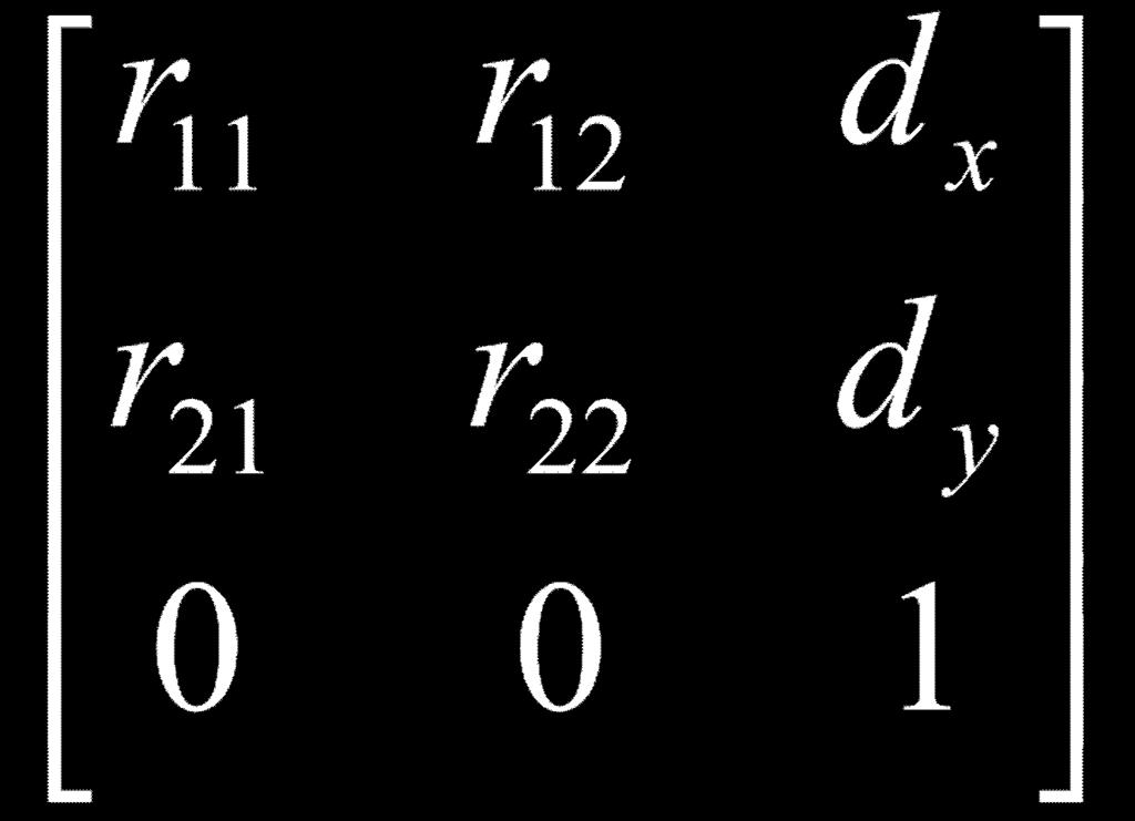 Rigid-body transformation A transformation matrix where the upper 2 2 submatrix is orthonormal, preserves angles and lengths called