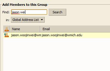 5. Here we search for the TAC member Jason by typing in his partial name jason wei