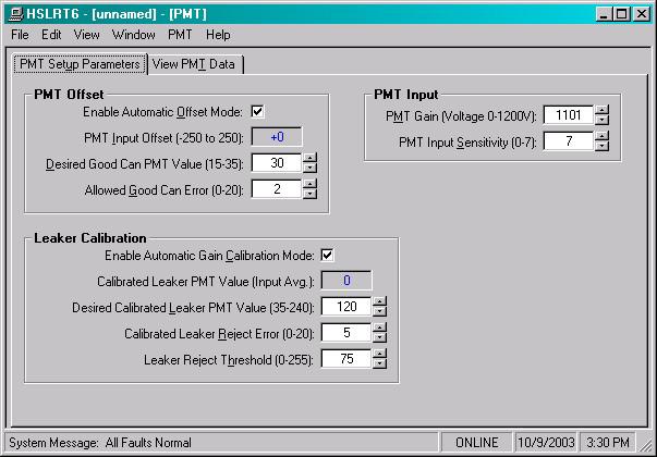 5.6 THE PMT WINDOW The PMT window is used to view and adjust any of the PMT setup parameters.