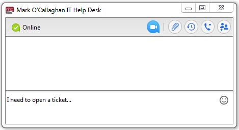 Online Chat To start an online chat: 1. In a contact list, hover over the person you want to contact, then click the blue chat icon on the right. A chat window opens.