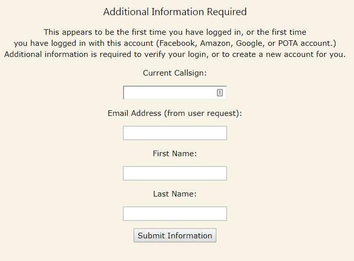 (Early Adopters) and (New Login Type) The POTA statistics system will attempt to automatically connect your new login method to your existing POTA data. Proceed to step 5. Step 5.