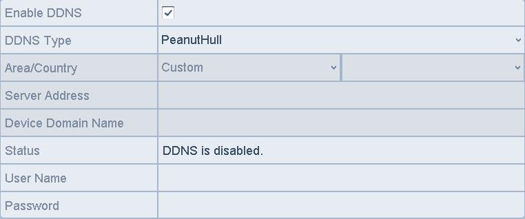 Figure 11. 6 PeanutHull Settings Interface NO-IP: Enter the account information in the corresponding fields. Refer to the DynDNS settings. 1) Enter Server Address for NO-IP.