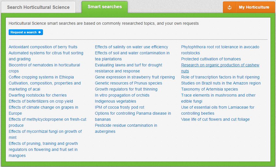 Smart Searches To help you search for literature in common or key topics of interest our subject experts have created predefined search strings.