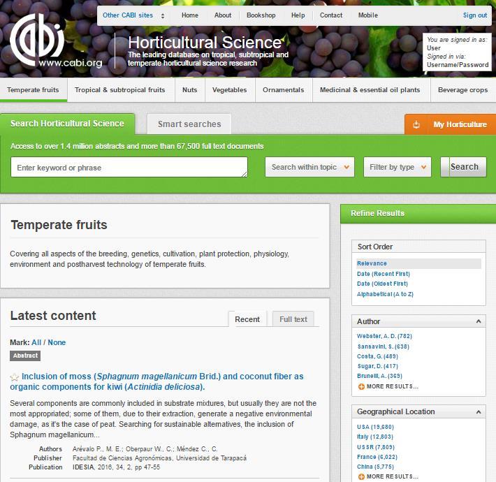 Topic Pages Topic pages enable you to focus searching on specific areas of horticultural science. The topic page can be selected from the horizontal menu bar shown in the screen shot below.