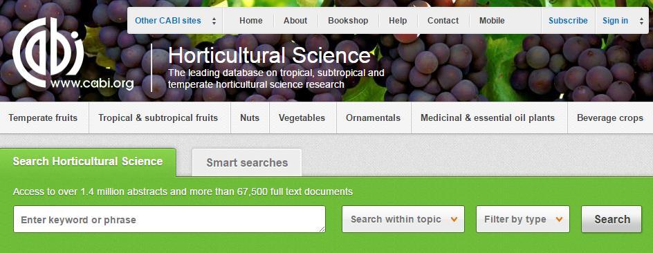 Accessing Horticultural Science Horticultural Science is a web-based interface. To access the site visit www.cabi.