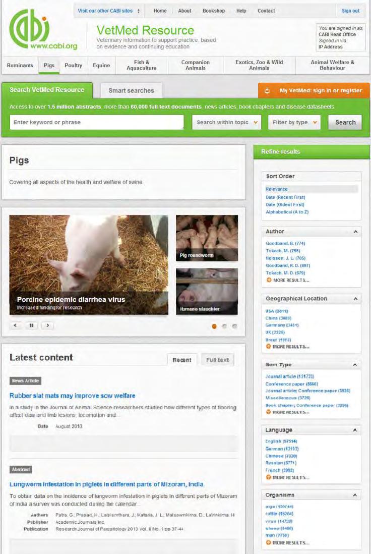 Topic pages Topic pages enable you to focus searching on specific areas of veterinary medicine such as cattle or companion animals.
