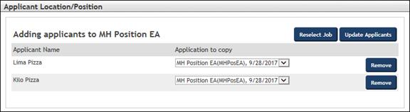Click the Add Candidates to Requisition(s) hyperlink. The Applicant Location/Position pop-up displays. 5.