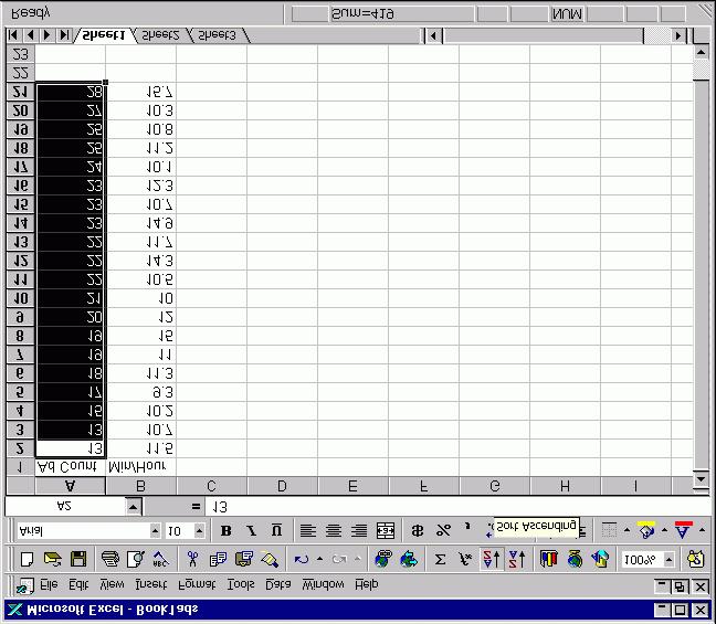Chapter 1 Getting Started 7 Sorting Data The two buttons and sort the data in ascending and descending order, respectively. To sort just one column, highlight that column and press one of the buttons.