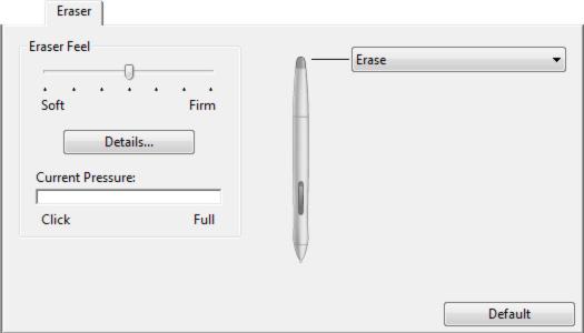 33 ADJUSTING ERASER FEEL To adjust the eraser sensitivity of your pen, select the ERASER tab. Note: Some product configurations may include a pen without an eraser.