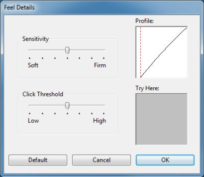 34 ADVANCED TIP AND ERASER PRESSURE SETTINGS To further customize tip or eraser pressure settings, select the PEN or ERASER tab and click on the DETAILS... button.