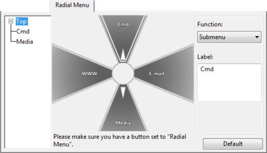 40 USING AND CUSTOMIZING THE RADIAL MENU To display the Radial Menu, set a pen button to the RADIAL MENU function. Whenever you press that button, the Radial Menu is displayed.