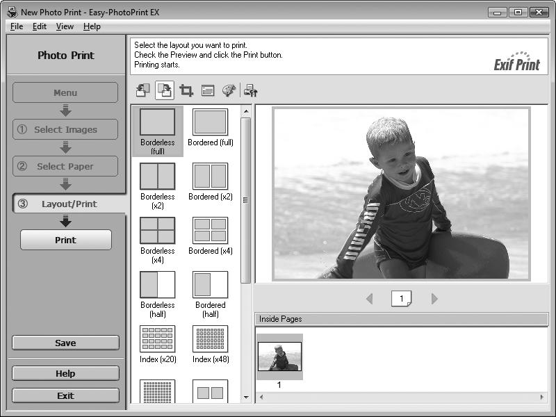 Select the image you want to print in a folder, then click Layout/Print. When a photo is selected, the number of copies is set to "1.