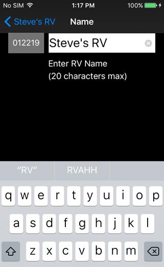 Apple ios This screen is accessed from the Edit button on the Main Display, and allows you to enter a name for the RV.