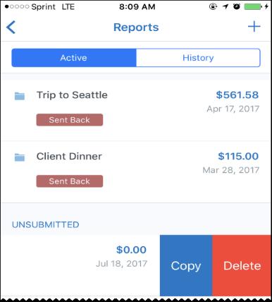Submit an Expense Report On the report screen, tap Submit.