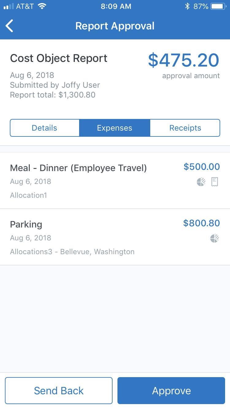 Expense Reports Use Approvals on the home screen to view, approve, or send back expense reports (if you are a report approver or cost objects approver).