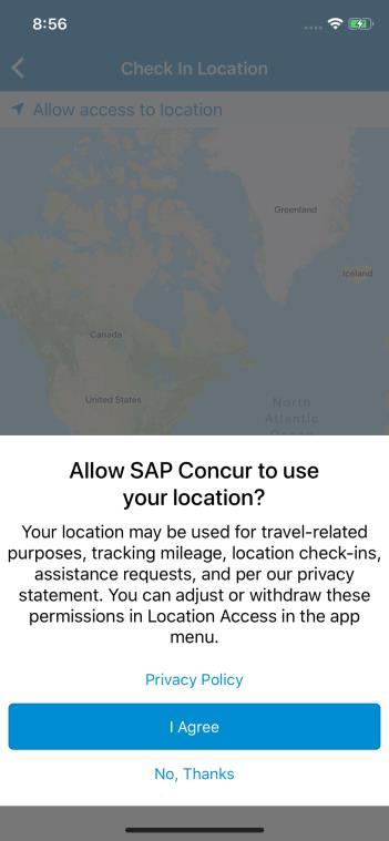 Concur Locate Check-in With Location Check In or Request Safety Assistance If your company uses Concur's messaging service, you can send your
