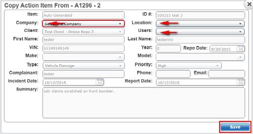 Vendor Comply Quick Start Guide 8 How to Copy an Action Item from a Client (for Outsource/Forwarder) In the Edit Action Log interface (complaint created and sent by the Lender) click the Copy Action